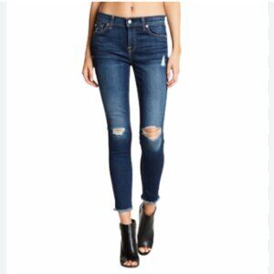7 For All Mankind Dark Blue Distressed Skinny Jeans